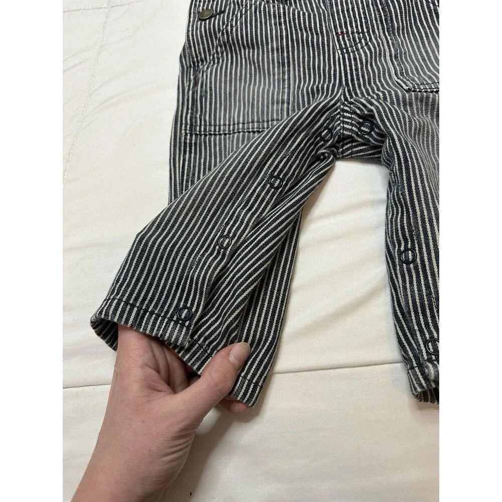 Y2K Gymboree Pinstriped train conductor Railroad Denim Overalls 3-6 Mo. Baby